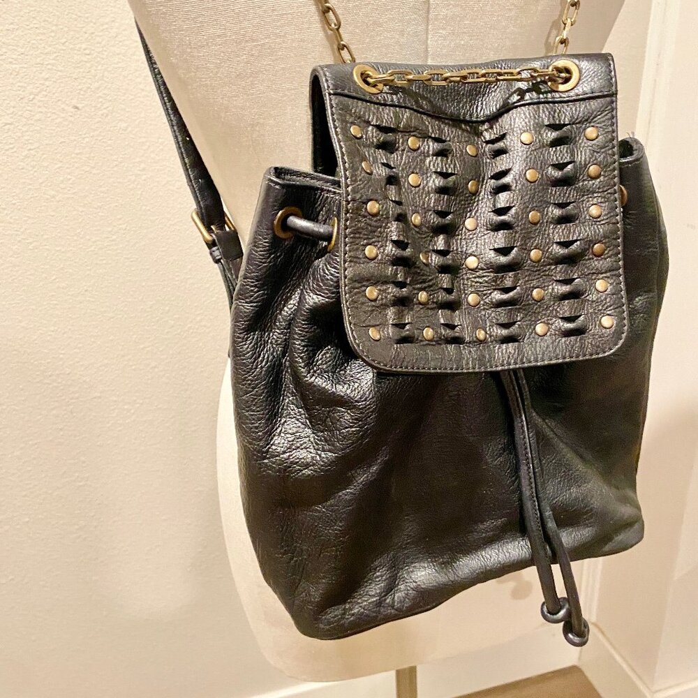 Frye Black Leather Backpack with Gold Accents